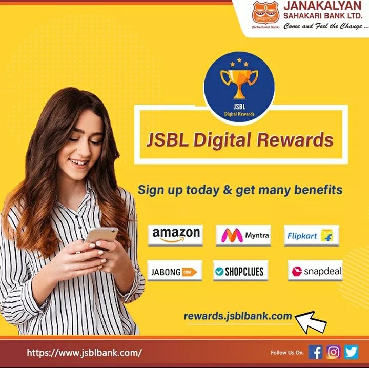 Getting rewards with every spending is an exciting deal is it not? Then have you activated your #JanakalyanBank’s @RuPay_npci card for JSBL Digital Rewards yet? Head on to our website and sign up today. 
#Shopping #RuPay #DebitCard #DigitalReward #JSBLBANK
rewards.jsblbank.com