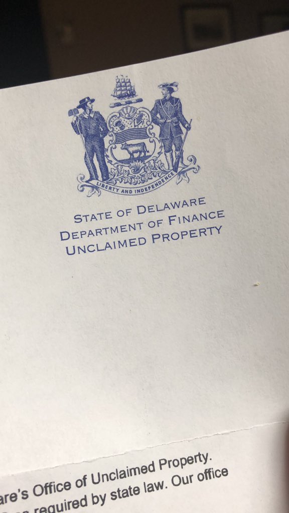 DervillaH's tweet image. @delaware_gov 
Assuming it was a scam. Pretty good scam but scam all the same. It arrived by mail to the West of Ireland. #StateOfDelaware