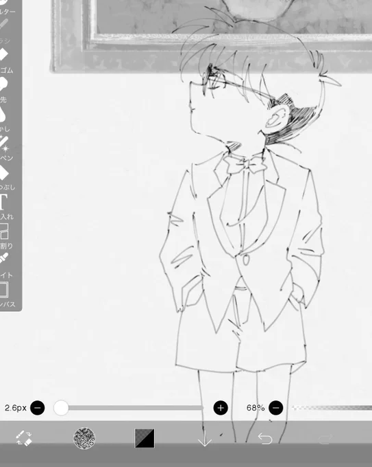 ウワアアア何十年ぶりにコナくん描いてる 