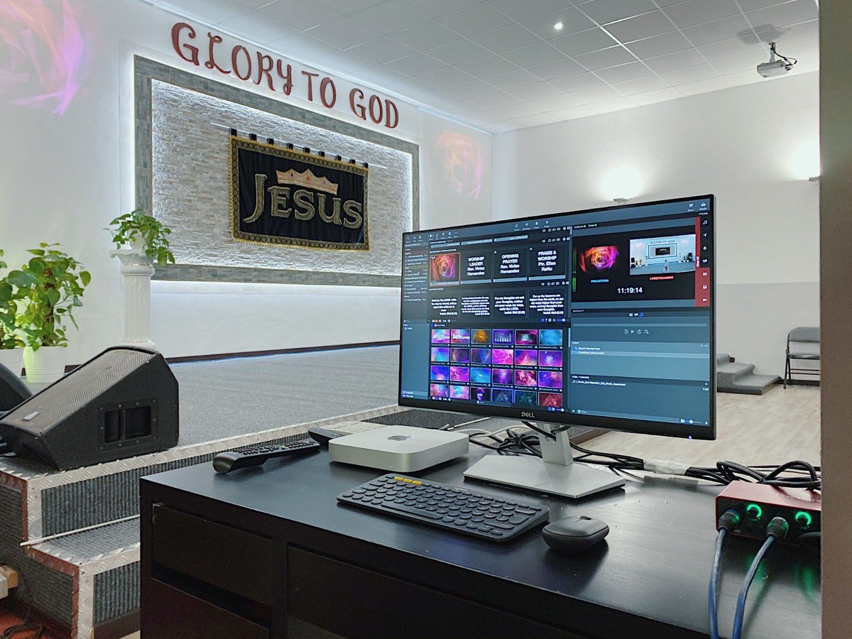 rossenbergrambo's tweet photo. New Church Streaming Setup ππ» Lord , use it for your Glory #MacMiniM1 #Dell #ProPresenter7 #Focusrite https://t.co/XuOIPhlHxL