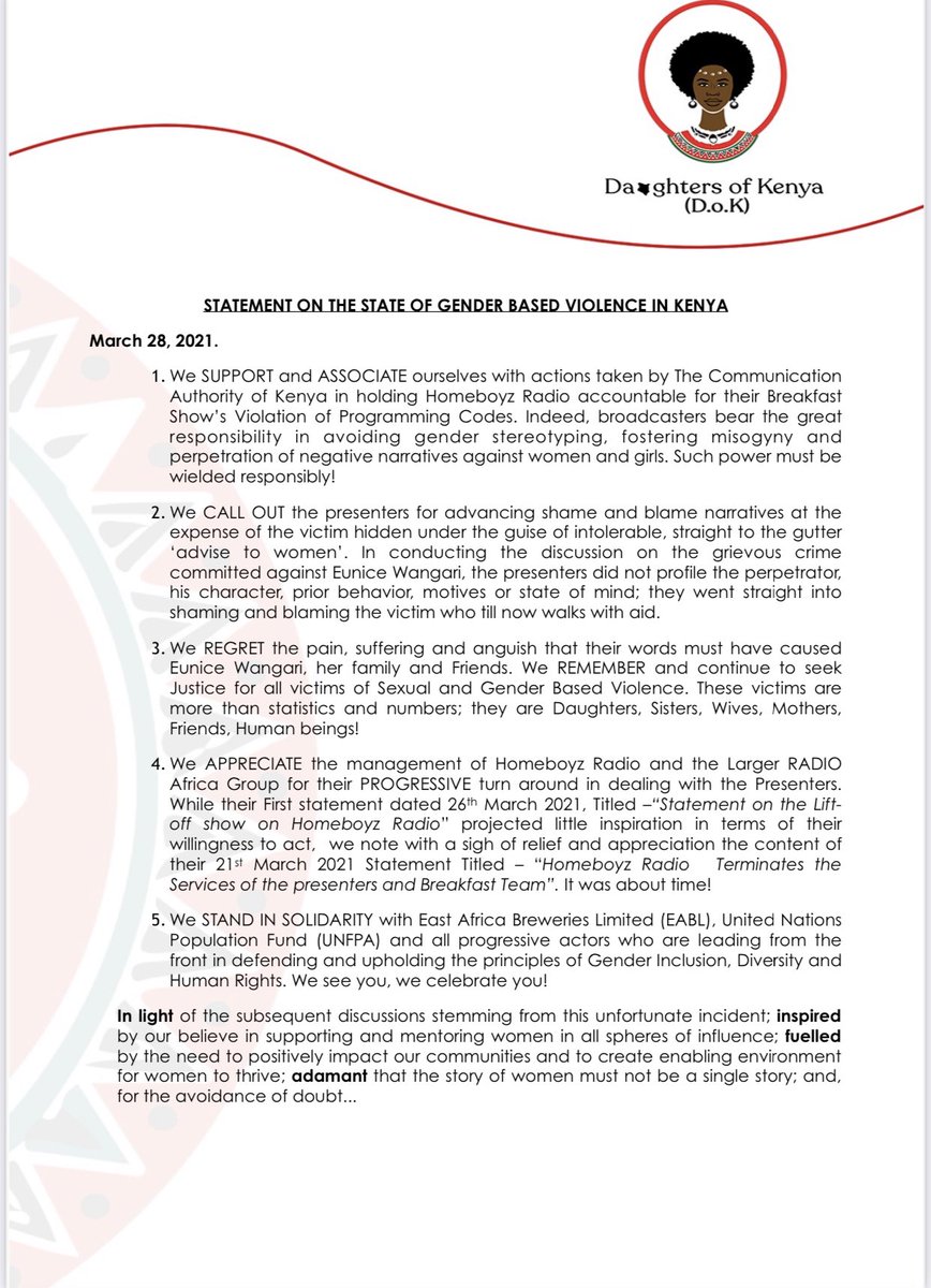 dotm_kenya's tweet photo. #EndGBVCulture our statement on the ongoing debate on #SGBV https://t.co/XrZd96rXde