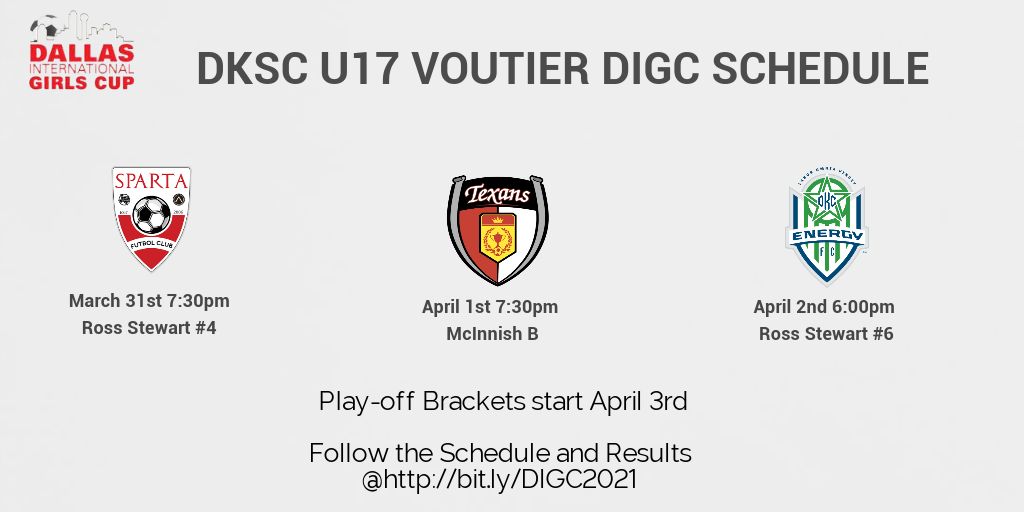 DKSC 04 Voutier Alumnae (@04dksc) on Twitter photo Our next tournament is the DIGC starting this Wednesday. Follow our schedule and results @ bit.ly/DIGC2021.
<a href="/DKSC_official/">D'Feeters Kicks Soccer Club</a> <a href="/DallasGirlsCup/">Dallas Texans Girls Cup</a> Our next tournament is the DIGC starting this Wednesday. Follow our schedule and results @ bit.ly/DIGC2021.
<a href="/DKSC_official/">D'Feeters Kicks Soccer Club</a> <a href="/DallasGirlsCup/">Dallas Texans Girls Cup</a>