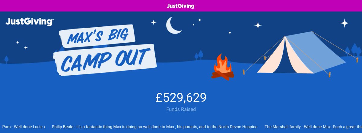 TheBoyInTheTent's tweet image. Well done to everyone who took part in #MaxsBigCampOut last night, it was incredible to see so many others taking part! 🏕

The total has now reached over £500,000 🤩 so to everyone who has supported and taken part, thank you! 🙌