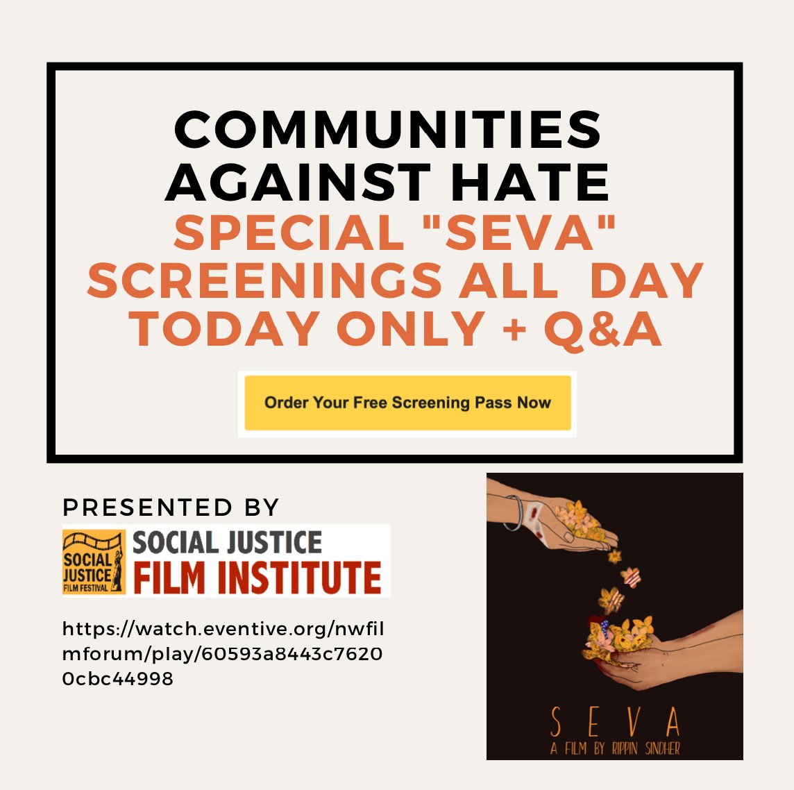 My anti-hate documentary about xenophobia in America and the Sikh practice of SEVA will play today. Please share with your friends, family and community!