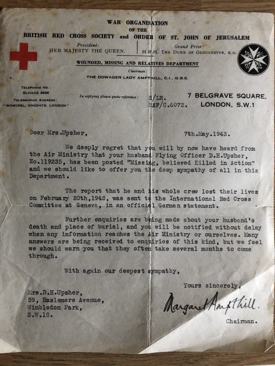 BrookesPics's tweet photo. Letter from the Red Cross to my Grandmother 7th May 1943 regarding fate of her husband David, my grandfather and his crew. #redcross #295squadron #raf #netheravon #saumur https://t.co/Lz14lENNgq