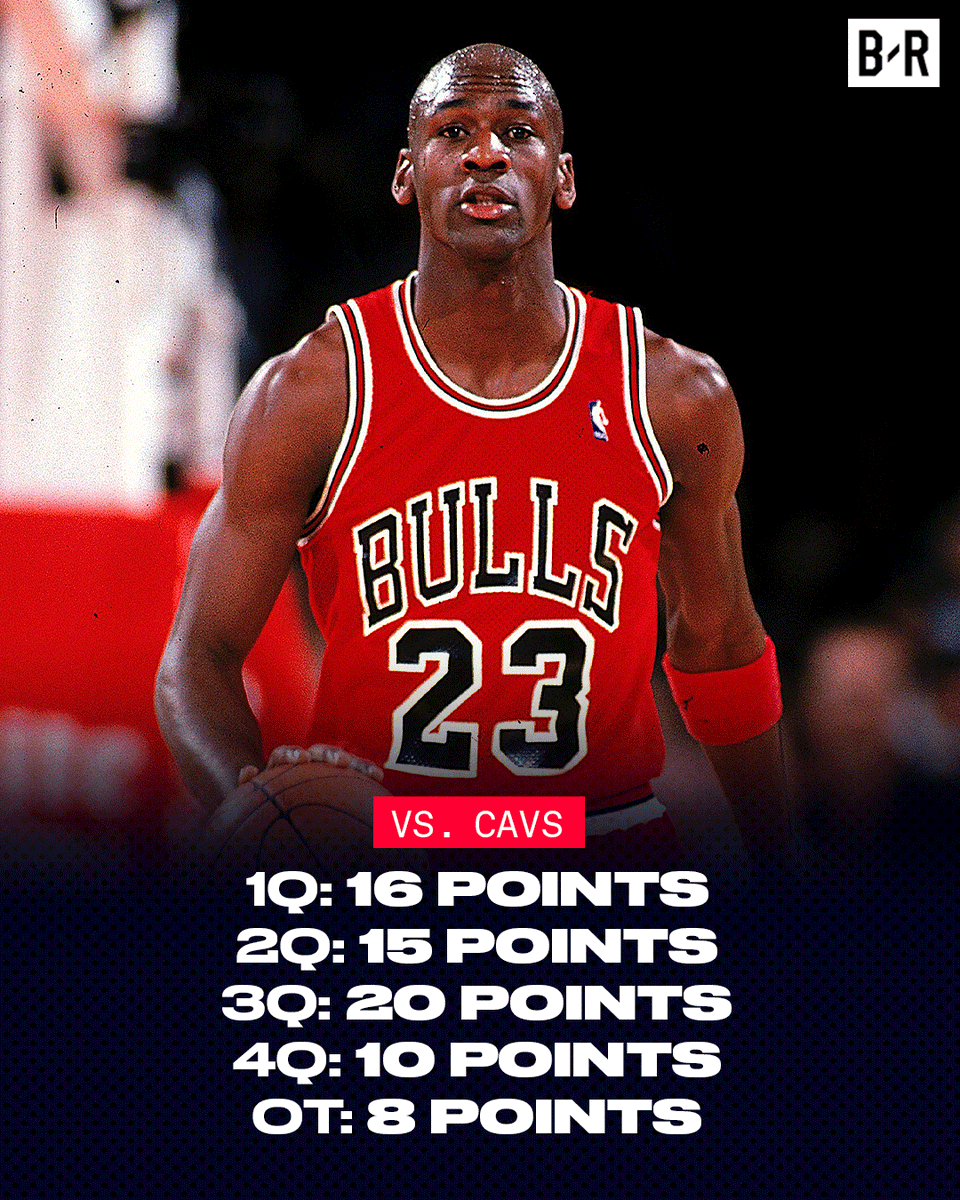 BleacherReport's tweet photo. MJ's legendary OT game against the Cavs went down on this day in 1990 😤 https://t.co/HxcTeR4ikO