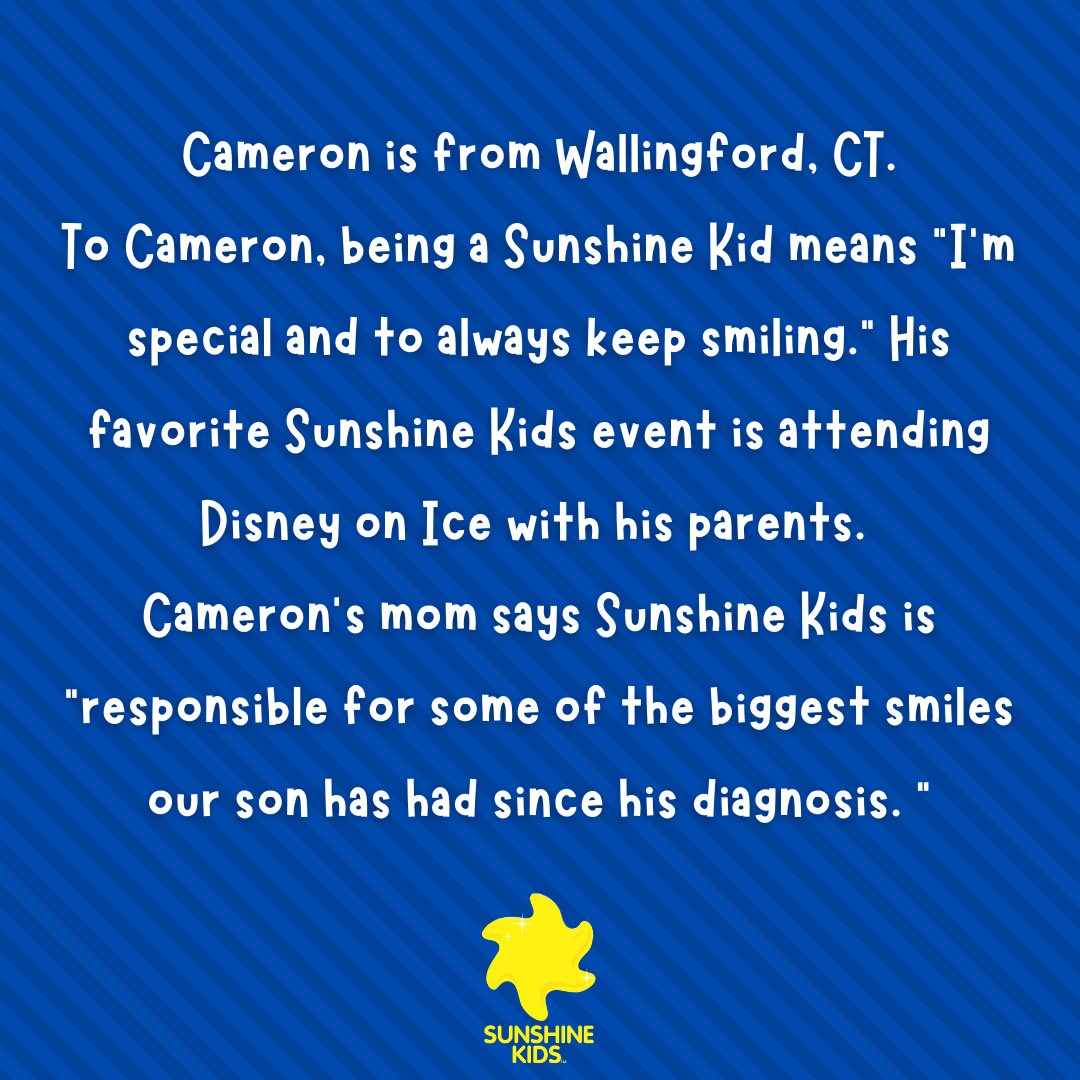 SunshineKidsOrg's tweet photo. It’s time to soak up the SUN! ☀️ Meet Sunshine Kid Cameron from Wallingford, CT! Swipe to hear what #sunshinekids means to him. 💛 #spreadthesunshine #SunshineKidSunday https://t.co/Xiy8M3fu36