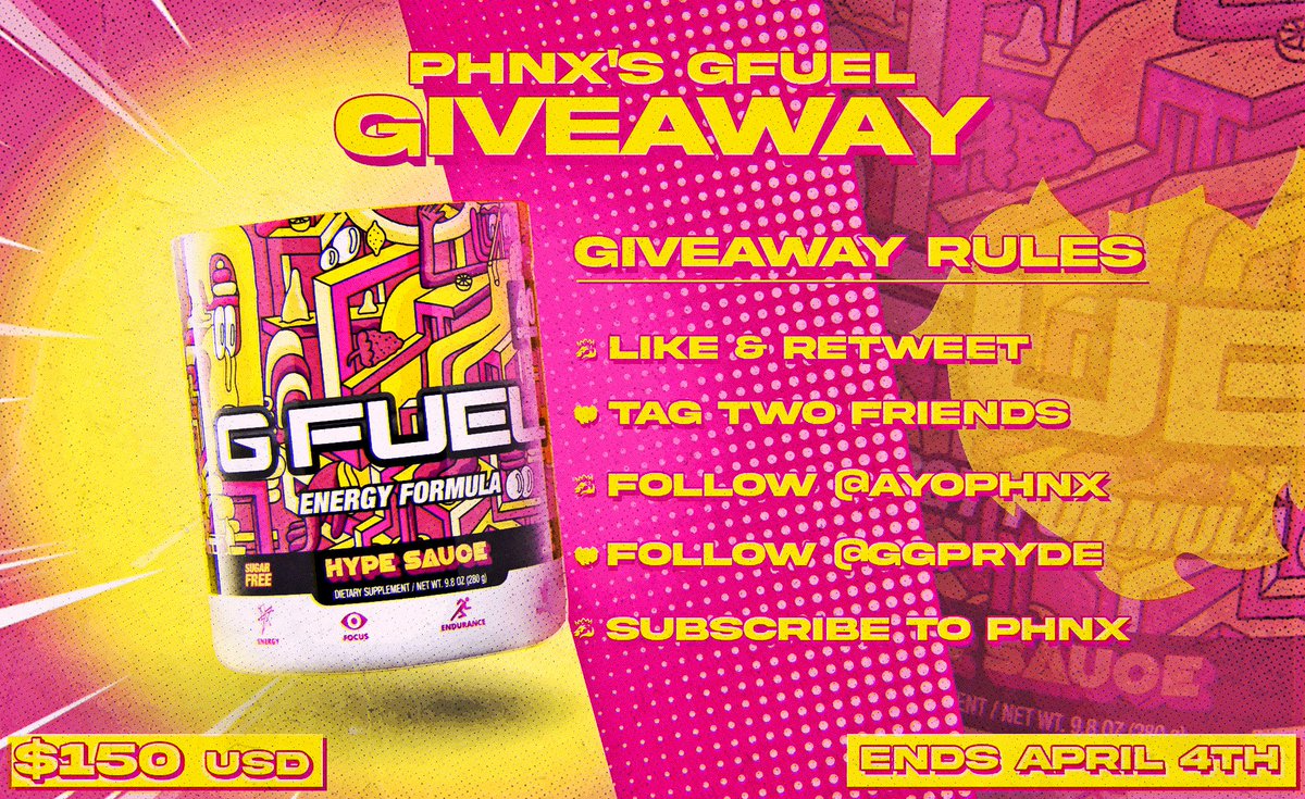 trapsie's tweet photo. 🎟️ PHNX's GFUEL GIVEAWAY ($150 USD WORTH) 🎟️

Rules:
🎟️ Like &amp; Retweet
🎟️ Tag Two Friends Down Below
🎟️ Follow @ayophnx &amp; @ayophnx
🎟️ Subscribe to PHNX (https://t.co/v48beKfORw)

Giveaway Ends: April 4th (4pm CT)
Graphic Designer • @ayophnx https://t.co/vyaC2DpM7Y