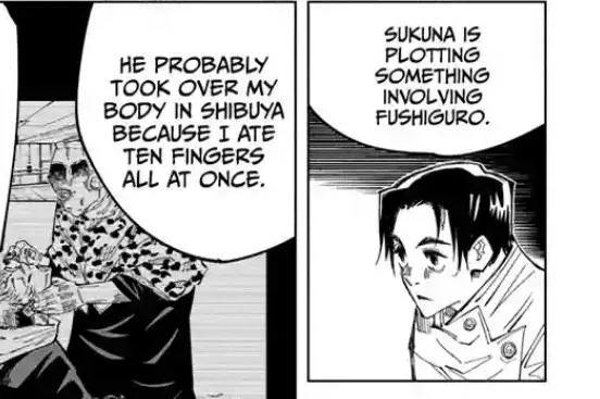 interestingly megumi had no reaction and nothing to say on hearing yuji confirm sukuna has plans for him 
