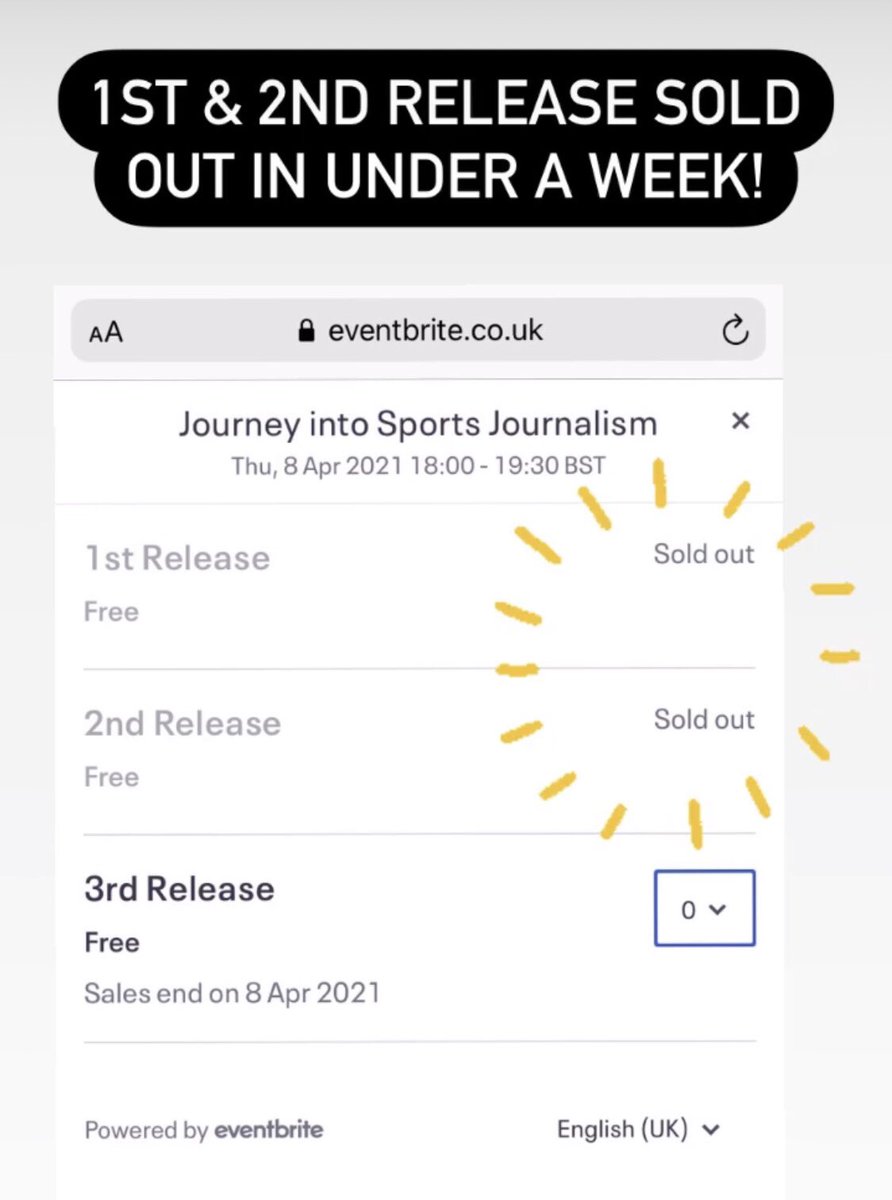 youngpro_group's tweet photo. 2nd release sold out! Grab your tickets while you can! Link in the bio 
#weallmakethegame #youngpro #sports #journalist https://t.co/xE9FKeskxm