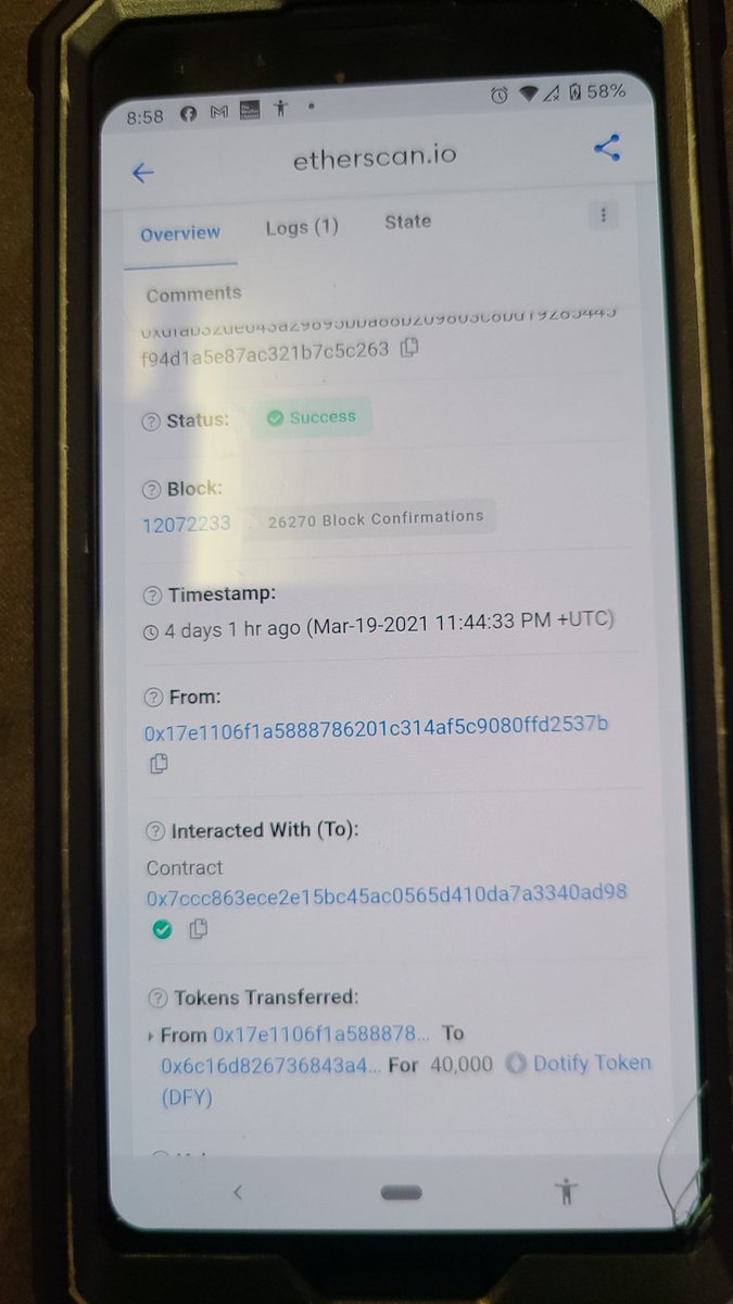 Chris03532774's tweet photo. @dotify_org Please help me recover my 40,000 dfy. I added to metamask wallet then on the 19th at 7:44pm eastern time they were transfered out of my account https://t.co/MTnGQD8Sx0