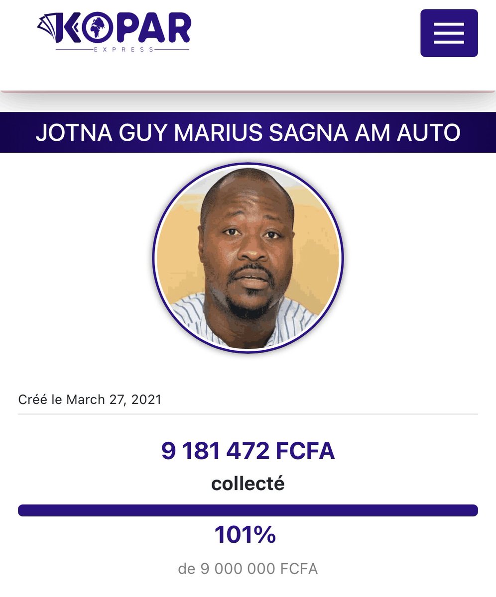 Nath_Yamb's tweet photo. En 1 jour, 1523 Sénégalais ont cotisé 9.181.472 francs cfa pour offrir un véhicule au patriote Guy-Marius Sagna, que le Sall Macky jette régulièrement en prison. Bravo 🇸🇳 🙌🏽. Vous êtes admirables. Pas comme d’autres, qui sont forts pour prendre, mais jamais pour donner. https://t.co/qQXUAnzl4a