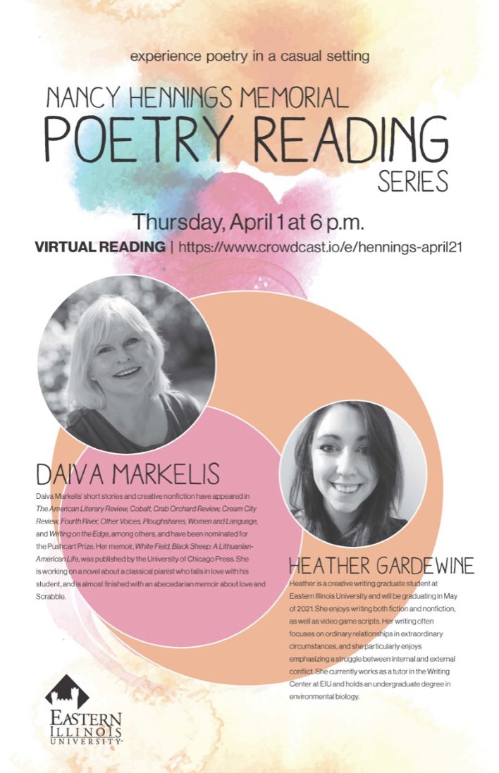 HGardewine's tweet photo. To my very small number of twitter friends... have an invite! I’ll be reading a TBD fiction or nonfiction piece. @EIUEnglish puts this reading together a couple times a year. So excited to be featured! https://t.co/5j8i2Vrv4u