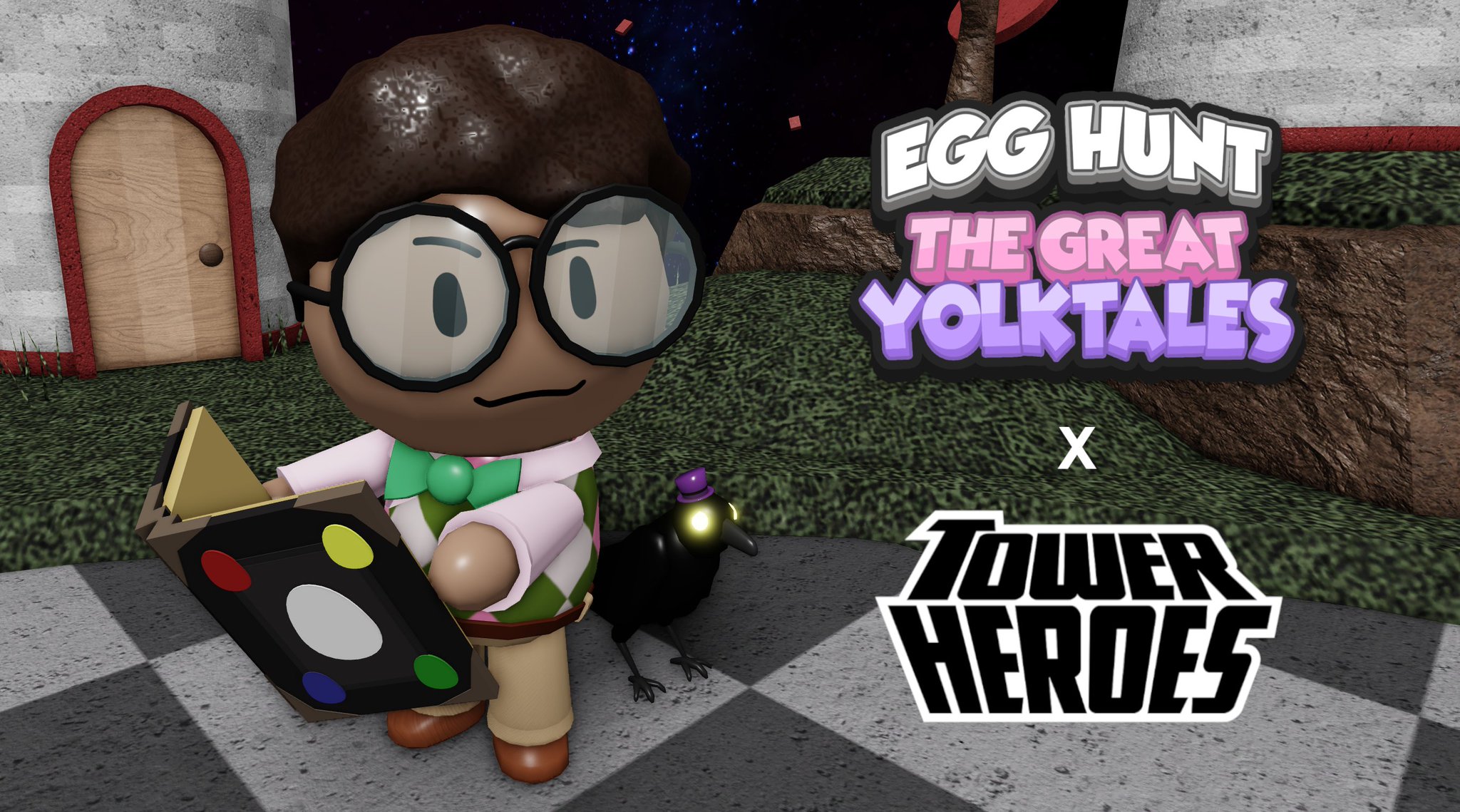 Hiloh على تويتر Egg Hunt 2018 The Great Yolktales Is 3 Years Old Today For The Easter Update In Tower Heroes We Re Releasing An Exclusive Booker Skin For Hayes As Part Of - roblox egg hunt the light bass