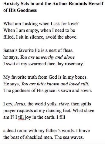 Ajanaé Dawkins (@moonsatdusk) on Twitter photo It’s Palm Sunday and this popped up in my FB memories. 5 years ago I tried my hand at my first Tirza Rima even though I hate rhyming and was terrified of form. I was also nervous about saying Jesus’ name in poems. Whew, I’ve come a long way. It’s Palm Sunday and this popped up in my FB memories. 5 years ago I tried my hand at my first Tirza Rima even though I hate rhyming and was terrified of form. I was also nervous about saying Jesus’ name in poems. Whew, I’ve come a long way.