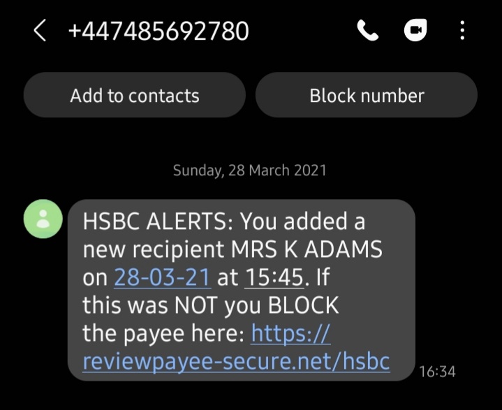 DaveMuncie's tweet photo. @HSBC_UK is this a scam ? Please act on the phone number if so. https://t.co/3LQwuTshQk