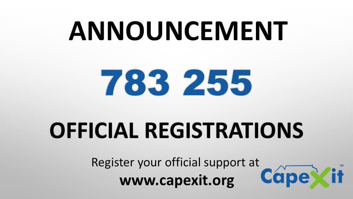 capexitofficial's tweet photo. 7772 additional registrations this past week. 

Please remember to officially register your support by clicking on the link https://t.co/V2p4KQyh3e @capexitofficial @LetsFreeTheCape @FreetheWC #capexit #capexitofficial #capexitrsa #growing #mecga #registeryoursupport #registernow https://t.co/K2ReBgbs2N