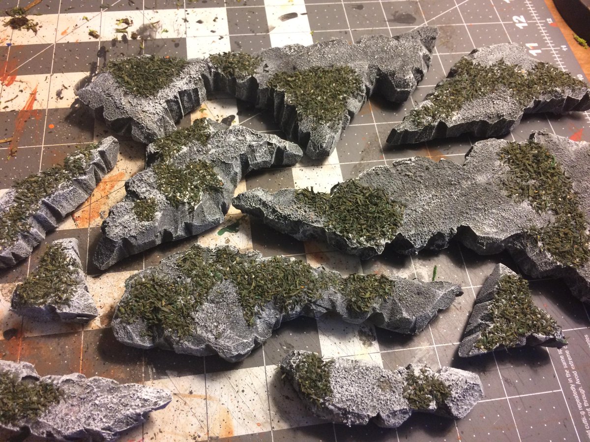 CMGros's tweet photo. A productive weekend of D&amp;D terrain building. With the seasons changing around my players, I figured the scenery should reflect that. May or may not have them find a foggy cliff-side graveyard and get ambushed by skeletons with blindsight 60'. They're getting too comfortable, imo https://t.co/QxW7NVdGw7