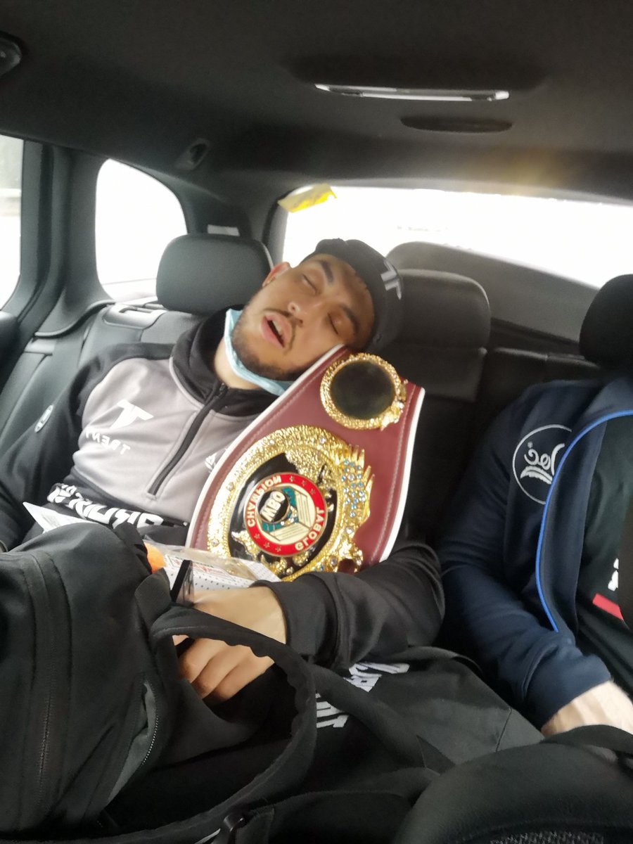 B47TLEOFBRITAIN's tweet photo. The champ @mikeytheproblem asleep on the way home. @MTKGlobal @MatchroomBoxing @gavj1982 https://t.co/97ivztSv2q