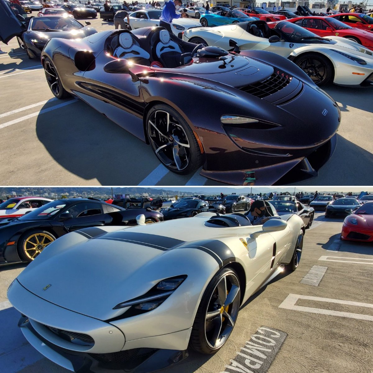 ESPNMcGee's tweet photo. The two biggest attractions at #F1DriveInLA this morning were this McLaren Elva and Ferrari Monza. Both cost $2 million-ish. Neither one has a windshield! As @MartySmithESPN said, "What if you got hit in the face with a 150 mph junebug?" https://t.co/bYXokHJY8I