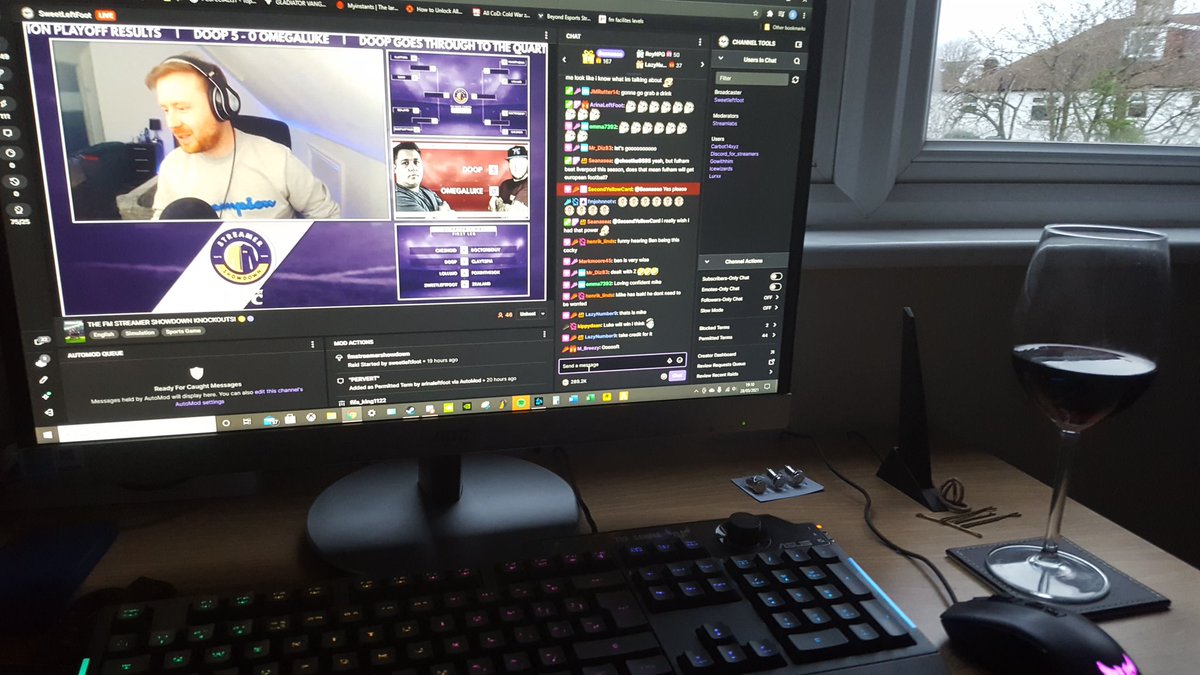 Seanasea_'s tweet photo. Its #FMStreamerShowdown sunday! And its #teamslf all day. Red Wine and a great tournament. What a great way to spend the evening

@TheFMShowdown https://t.co/n5WEIMcJkK
