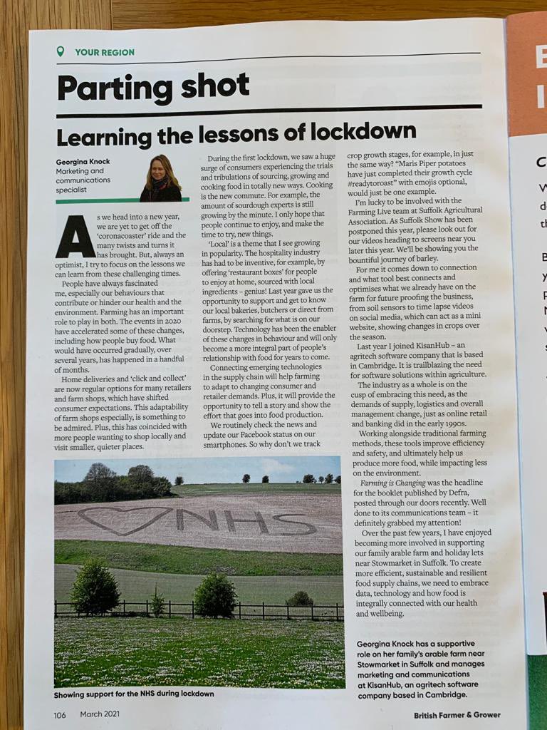 georgina_knock's tweet photo. It was a pleasure sharing some lessons I've learnt during the coronacoaster ride this past year 🎢Thankful for this opportunity, check it out in the March edition of the @NFUEastAnglia British Farmer &amp; Grower magazine and the @EADT24 #agriculture #farming #lockdownlessons https://t.co/Bf7xmMQYVu