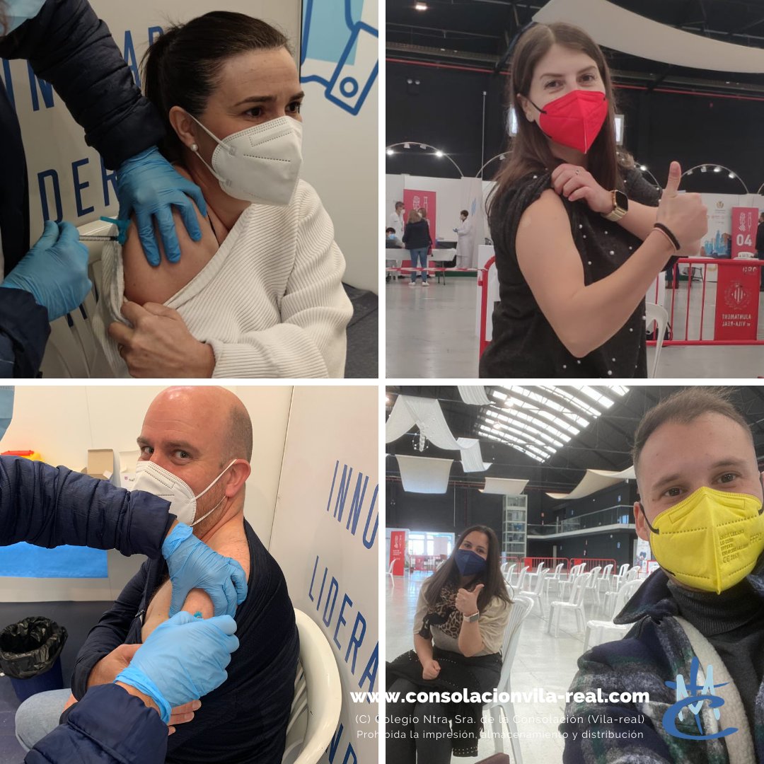 consolacionv's tweet photo. Més prop de la nova normalitat! 💉💪🙌

La totalitat dels treballadors del centre (claustre i membres del PAS de recepció, secretaria, administració, menjador i complementàries) hem rebut la primera dosi de la vacuna contra la #COVID19. 👏👏
#ConsolaciónEduca #Muévete https://t.co/h0TQBLf7rw