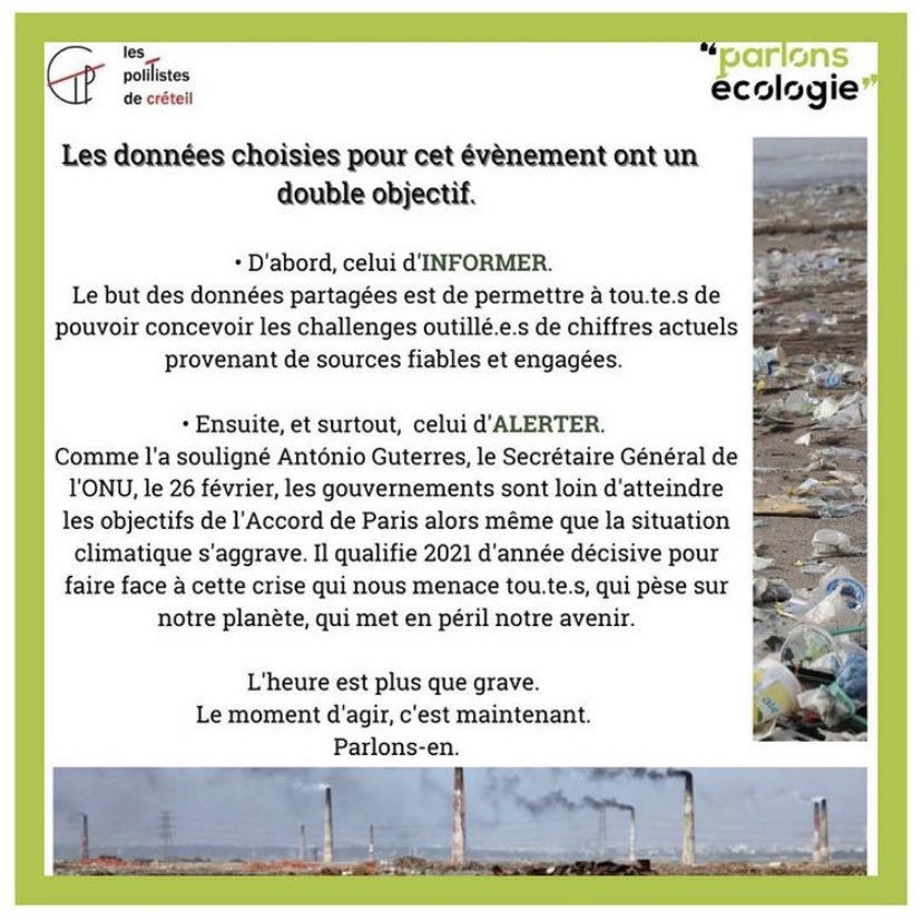 PolitistesUPEC's tweet photo. 1/2 Les chiffres de parlons Écologie 🌱 ! 

La semaine Parlons Écologie viens de prendre fin, Voici un récapitulatif des données importantes pour comprendre l’ampleur de la crise écologique 🌍. #UPEC #ecologie  #environnement #AssosUPEC https://t.co/L0yMDv7AUq