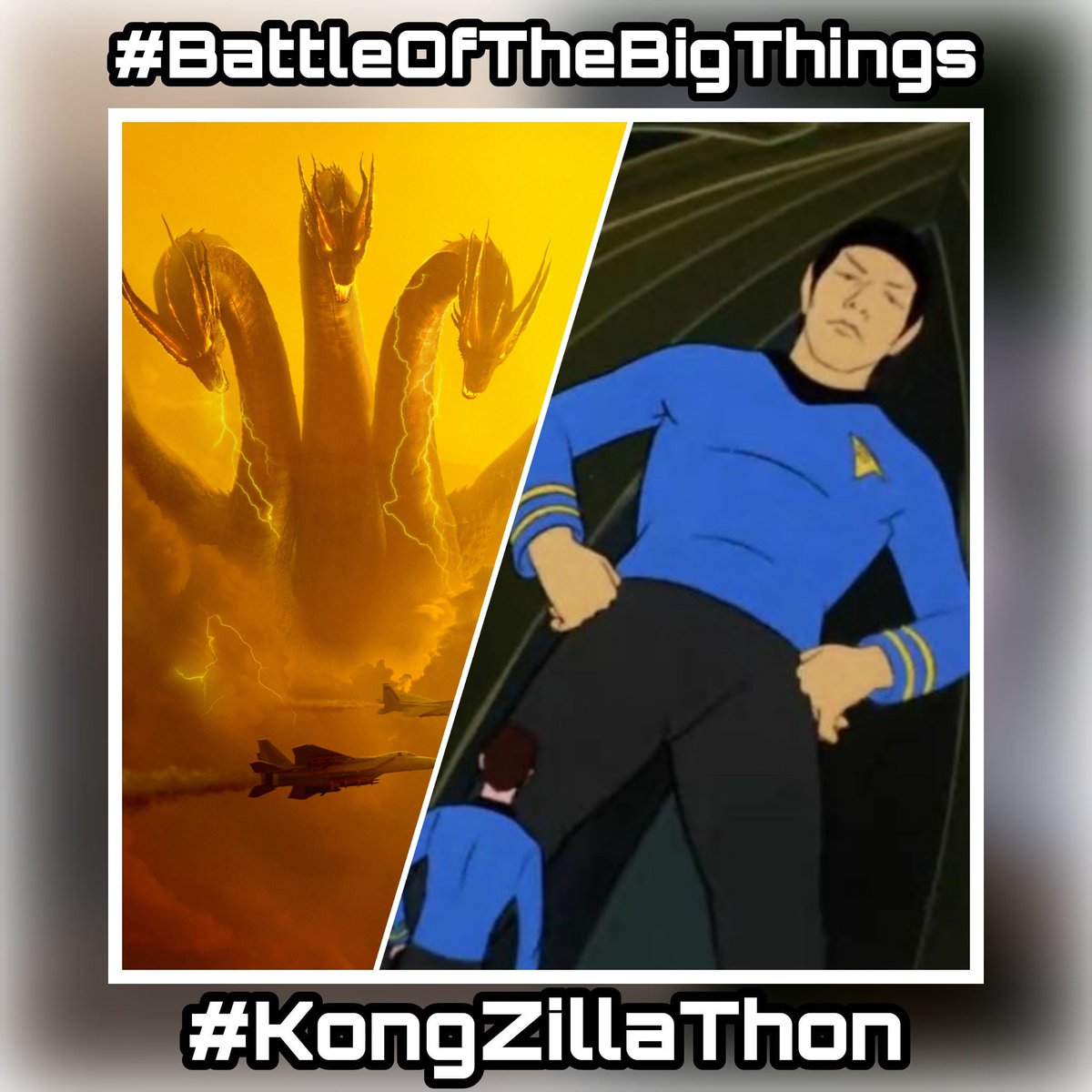 CastersAssemble's tweet photo. Not quite sure how we got here, but here we are! 😅
Spock Two (ST:TAS) is a mere 25 feet tall, while King Ghiddorah (KOTM) is a whopping 521 feet! 😬
#GodzillaVsKong #KongZillaThon #KOTM #StarTrekTheAnimatedSeries #SpockTwo #KingGhidorah #Kaiju #Vulcan #BattleOfTheBigThings https://t.co/GBxCgTuiK5