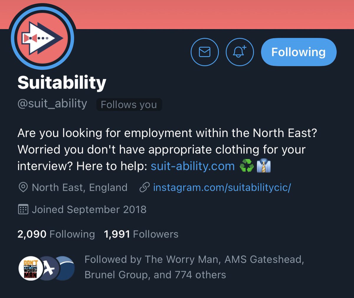 🙌🏻🙏🏻

Can’t you help us get to 2000 followers this evening setting us up for a fantastic week ahead. 

🤞🏻Only 9 more to go🤞🏻

#connect #northeast #follow #retweet #supportsmallbusiness #interviewoutfit #sustainablefashion #donate #thankyou 💙👔♻️