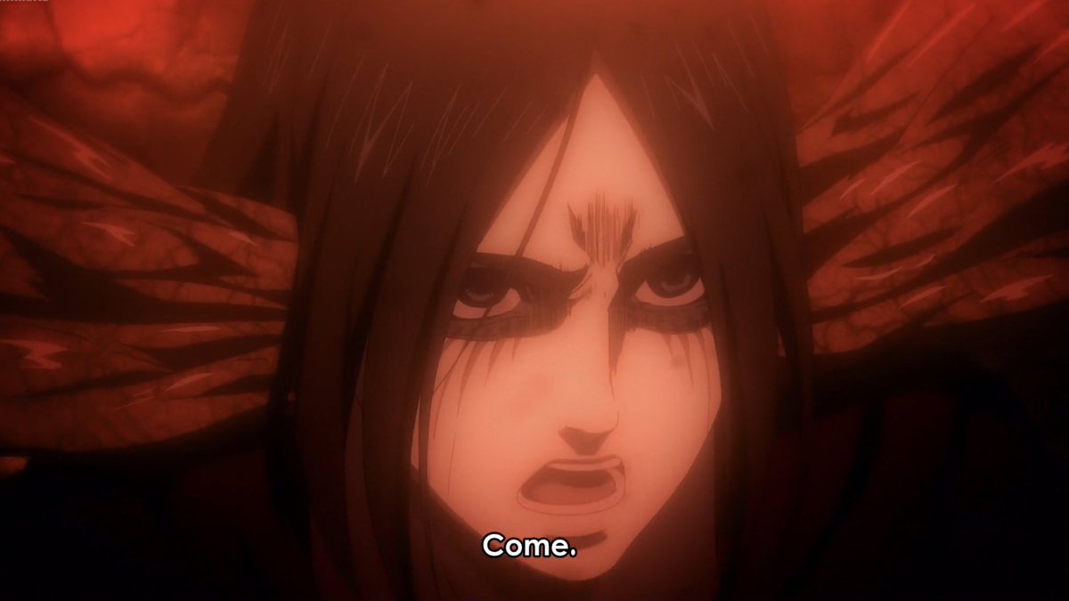 GOJOSDICC's tweet photo. tw // aot spoiler 

the moment eren said “come, reiner!” goosebumps appeared all over my body aND ALSO WE’LL BE GETTING A PART TWO OF THE FINAL SEASON NEXT YEAR HELLO?!-$:?!/!/!- https://t.co/tCV7fxszPq