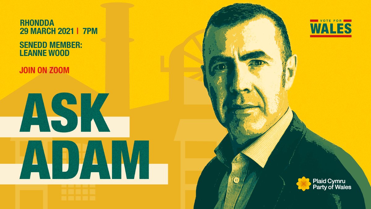 #AskAdam virtual tour of Wales calls in the #Rhondda tomorrow night at 7pm. <a href="/LeanneWood/">Leanne Wood 💚💛</a> and I are looking forward to answering your questions and discussing issues that are important to you in the area.

Register here 👇plaid.cymru/ask_adam_rhond…