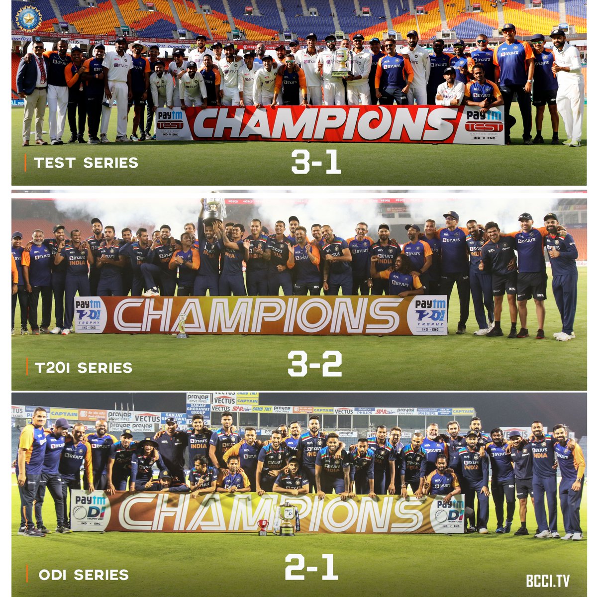 BCCI's tweet image. 🏆 🏆 🏆

#TeamIndia #INDvENG @Paytm