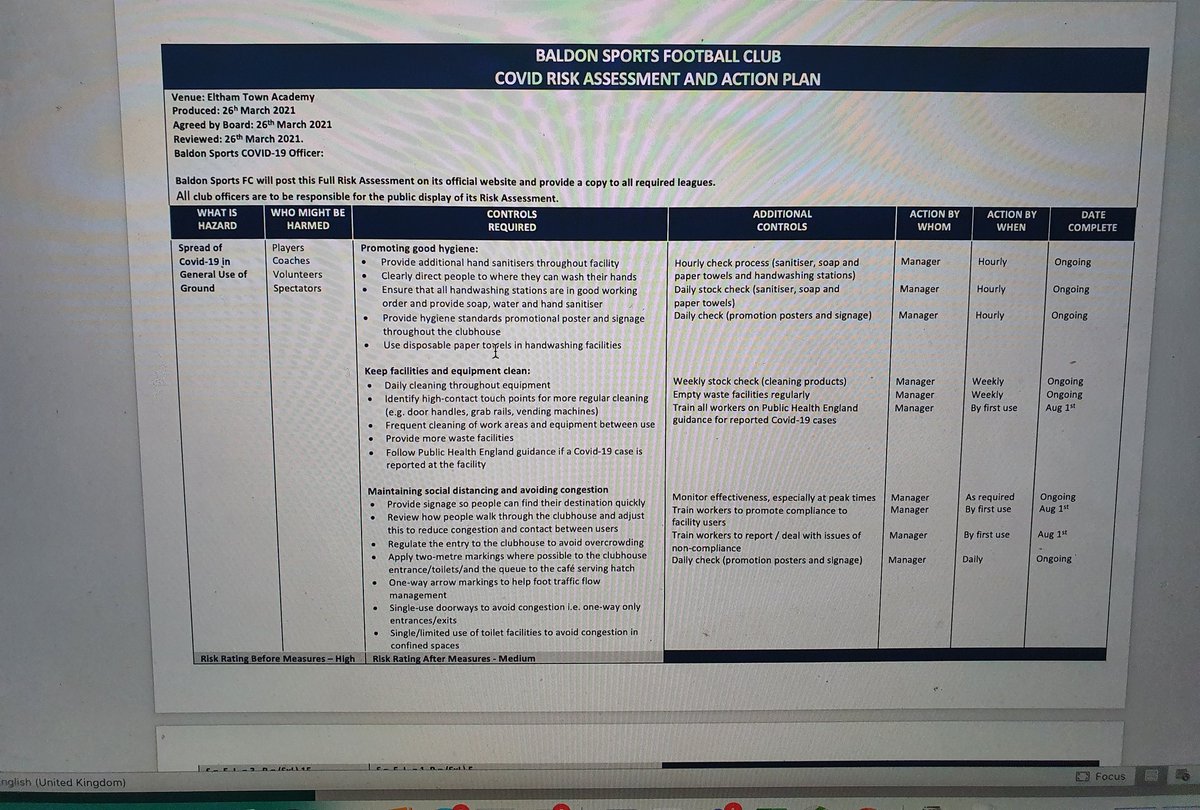 baldonsportsfc's tweet image. @baldonsportsfc 
Sunday night #footballwork
#covidriskassement @BallersAcademy_ @robruss1981 
#grassroots