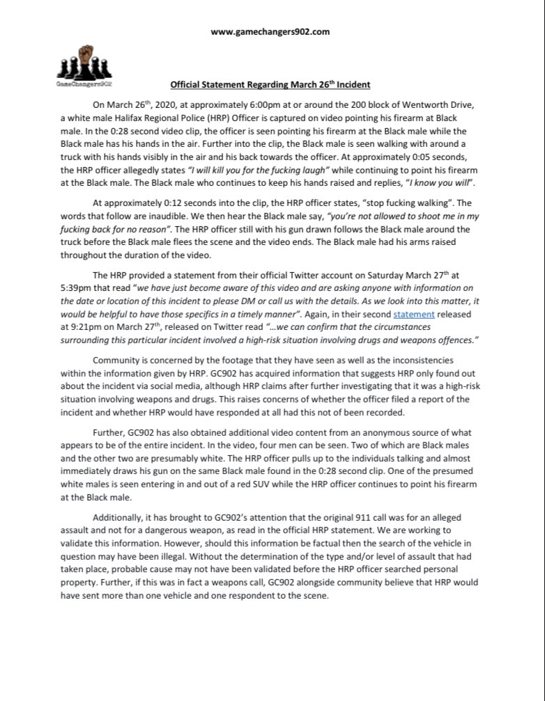GameChangers902's tweet photo. Please see attached the official statement from the GC902 team. In community we trust. 🙏🏾 https://t.co/fSDJKvjSs3