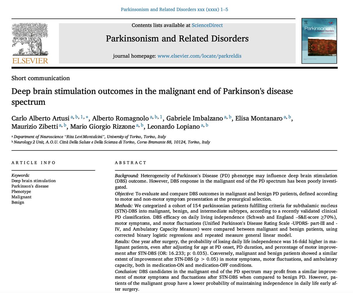 Available soon! 
We hope our findings can be helpful in informing #dbs patient selection and prognostic counseling and fostering research on the predictive value of non-motor symptoms and deep phenotyping on the outcomes of device-aided therapies in #Parkinson