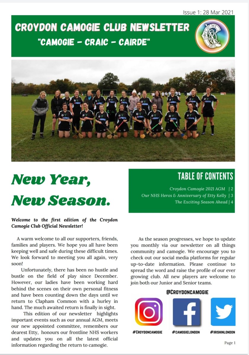 croydoncamogie's tweet photo. First edition of our monthly newsletter. Keeping us up to date with all of Croydon Camogie's local news! https://t.co/i8Arb7ODda