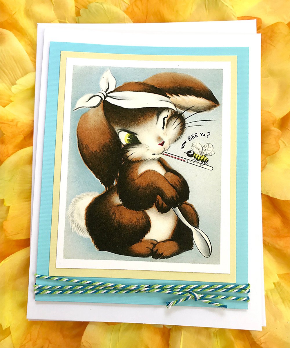 MuttiDahl's tweet photo. Excited to share the latest addition to my #etsy shop: How Be Ya, Get Well Bunny Greeting Card, Vintage, Retro, Sweet, Caring, Concern, Friend, Cute, Charming, Child, Thinking of You - 4.5"x5.75" https://t.co/BoMzcH1yNl #blue #brown #rabbit #bumblebee #sickness #rememb https://t.co/6dkz2bji0x
