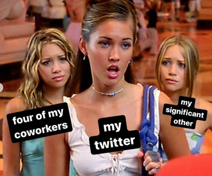 RachAgstTheMchn's tweet photo. lmao literalmente yo <3 shout out to my 4 coworkers and my boo thang who are basically my only followers on twitter!! https://t.co/zffUPdteJW