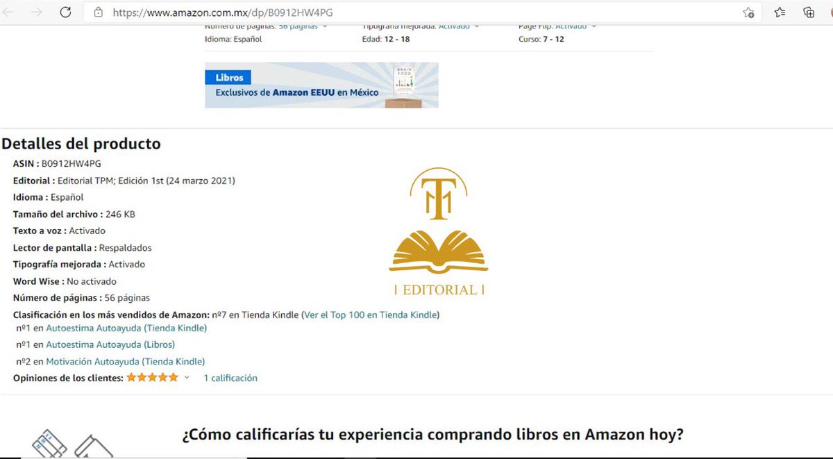 EditorialTPM's tweet photo. ¡Y llegamos al Número 1 en la categoría de Autoestima y al Número 7 dentro del Top 10 de todos los libros pagados en Amazon!

https://t.co/LnWSUc2XA1

https://t.co/2XgBcYHHrd

#EditorialTPM. #SoyBestSellerTPM. #Lanzamiento. #AprendeAConquistarte. #ElizabethBastida. https://t.co/QtLHhMupYN