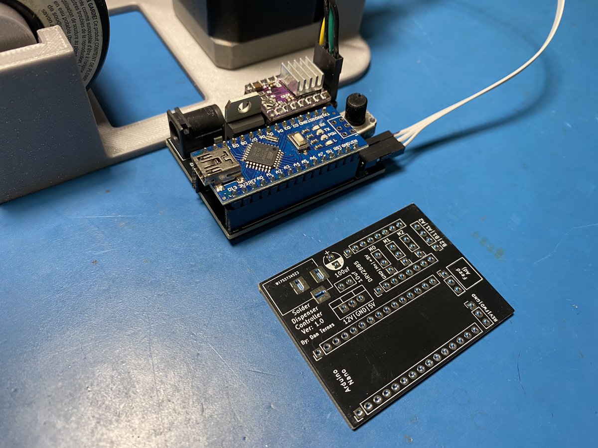 dan_ternes's tweet photo. Solder dispenser control PCB seems to work correctly, and even fits on the existing base 😅 Next steps are to finalize the pen model and pcb, and a few tweaks to the base. https://t.co/yWP6G0qdkw