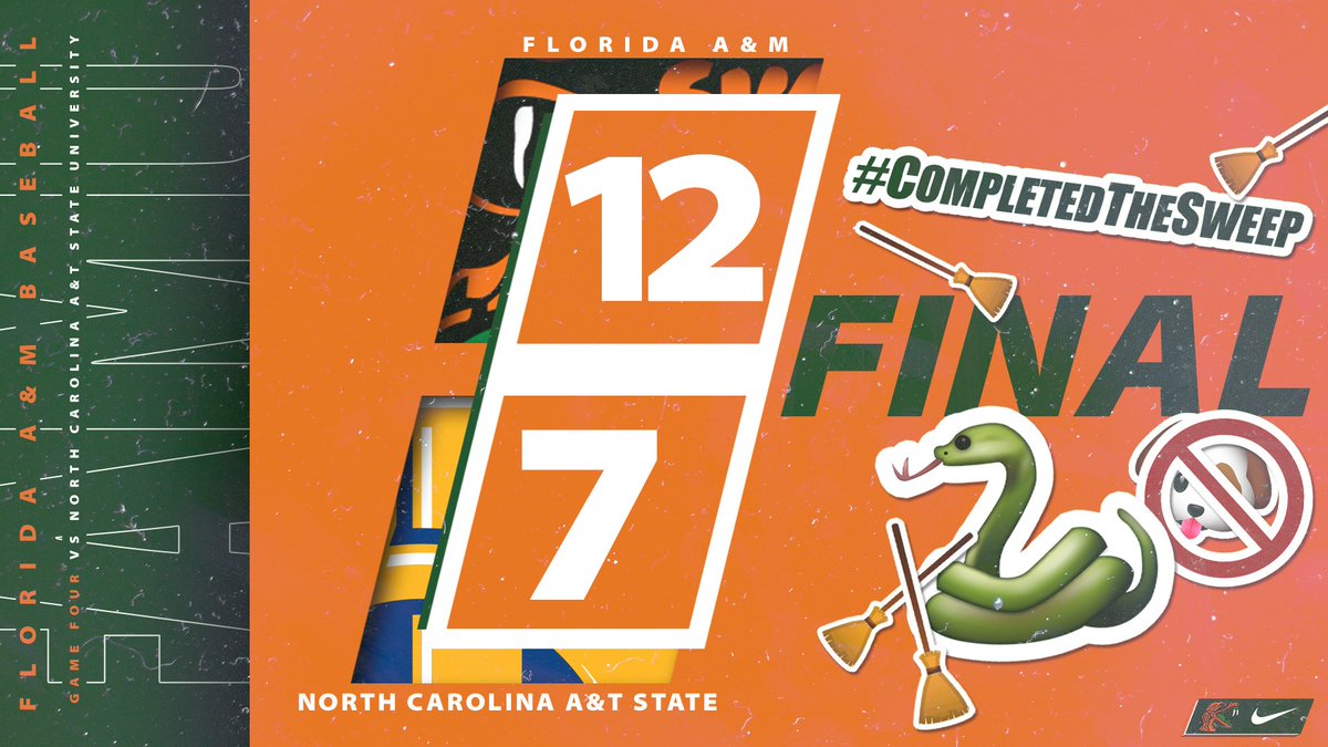 FAMU_Baseball's tweet photo. That's the Ball Game Rattler Fans‼🐍 The Rattlers win anddddd #CompletedTheSweep 🧹😎🔥

🐍 12   🐶 7

#CompleteTheSweep
#FAMUly #BeatNCAT #FangsUp #BuildingChampions https://t.co/otlOLguz2j