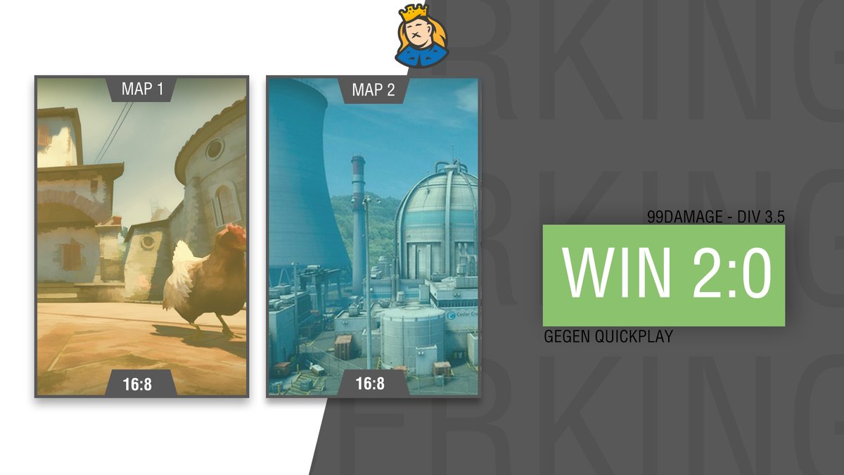 GGWP <a href="/qp_eSports/">Quickplay-Gaming e.V.</a> 

Nach dem 0:2 vom letzten Wochenende, konnten wir uns stark gegen Quickplay mit einem souveränen 2:0 (beide Maps 16:8) zurückmelden! Ganz starke Leistung und super Spiel! :)

#KingofKings