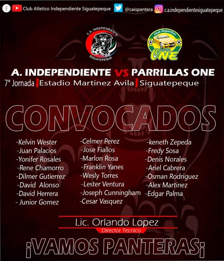 ATLETICO INDEPENDIENTE SIGUATEPEQUE on X: En Dios Nosotros Confiamos! C.A  INDEPENDIENTE 🆚 PARRILLAS ONE 🗓 Domingo 28-Marzo 🏟 R. Martínez Ávila 🕕  6:00P.M. ¡Vamos Panteras! #LoMejorDeDiosEstaPorVenir #IndeSOY  #ElEquipoDelPueblo #Siguatepeque