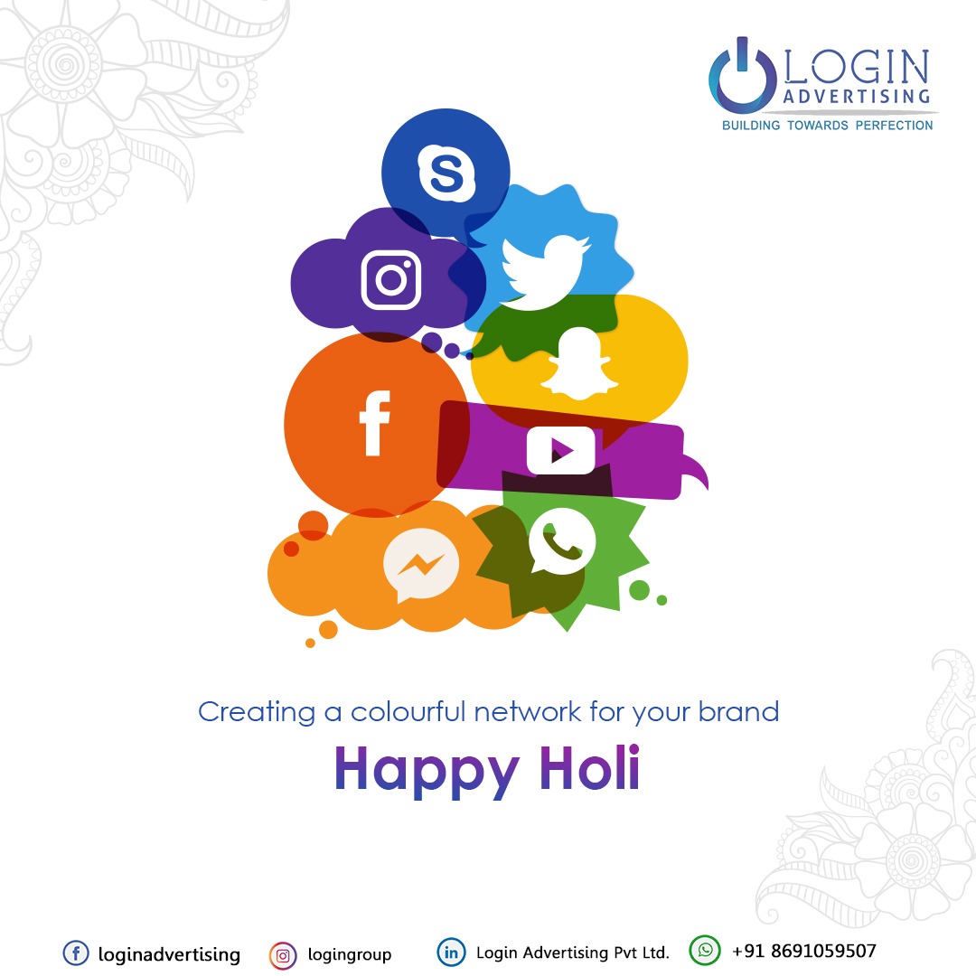 login_group's tweet photo. Login Advertisement Creating a colourful Network for your brand 
Wishing you all a very Happy Holi.

#loginadvertising #HappyHoli #colours #Joy #festival #vibes #happiness #love https://t.co/uNupMy2rOH