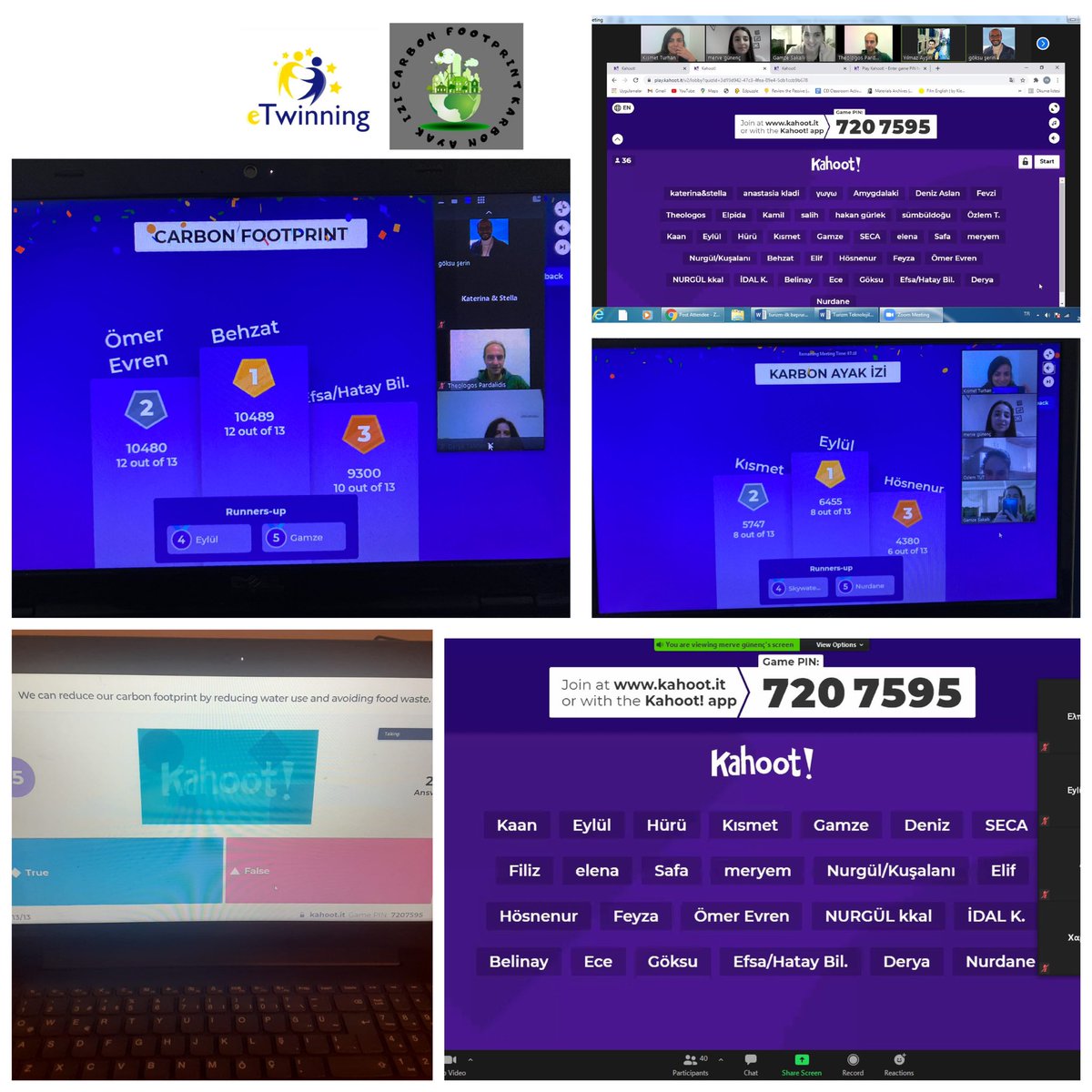 eTwprojectFish's tweet photo. Proje ortaklarımızla ‘karbon ayak izi’ temalı kahoot oyunumuz :) çok eğlendik, eğlenerek öğrendik. Emeği geçen herkese teşekkürler🙏🏻🙏🏻
@tretwinning @eTwinningDestek 
@eTwinningEurope @eTwinningGr @mervegunnc @trhnksmet @gsakalli1 @gksusrn @IshenYlmz @ozlmtutt @tahhanderya https://t.co/7UUtlJfj77