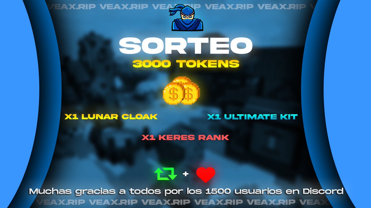VeaxNetwork's tweet image. SORTEO POR LOS 1500 USUARIOS EN DISCORD! 💝

Estaremos sorteando lo siguiente:

💠1 Lunar Client Cloak
💠1 Keres Rank
💠1 Ultimate Kit
💠3000 Tokens

Síguenos, Like, Retweet y entra a discord.gg/yp4NSAbdH5 para participar. Buena suerte a todos! 💙👊
