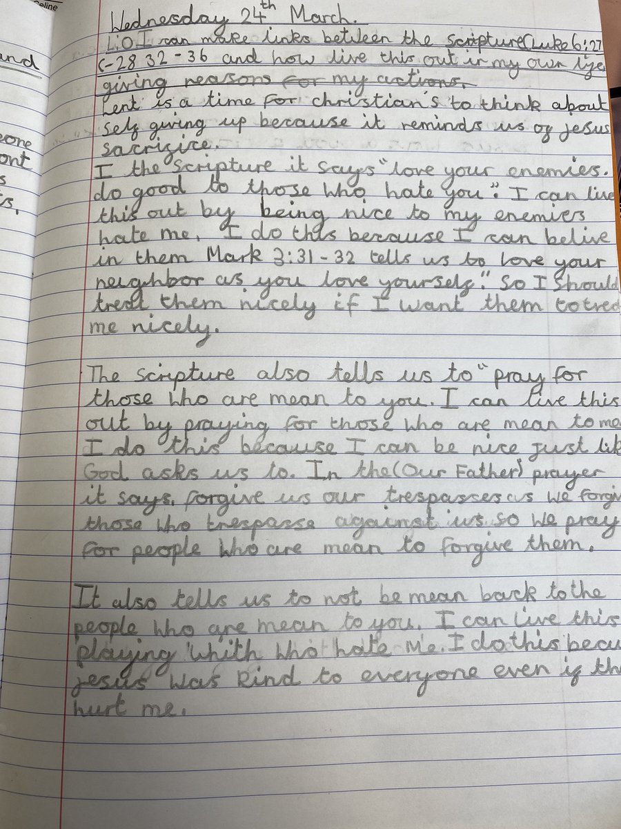 HTAClassMere's tweet photo. RE work completed to a very high standard from our year 4s!Take a read and be inspired by how our children live out the scripture! #HTACatholicLife https://t.co/gSVlGULxob