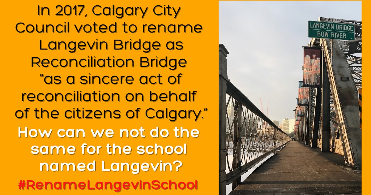 ReconciliACTgr's tweet photo. In 2017, #yyc council renamed Langevin Bridge based on recommendation of Calgary Aboriginal Urban Affairs Committee to rename it something that "signifies building communities rather than dismantling them."
So, why not #RenameLangevinSchool?
#ReconciliationBridge
#Reconciliation https://t.co/auZEtyPAjS