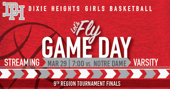 DHGirlsBBall's tweet photo. #9thRegionTourney #GAMEDAY! Championship game streaming Monday night! $6

📅 Monday, Mar 29
⏰ 7:00
🏀 Dixie Heights (26-2) vs. Notre Dame (21-4)
📺 $6: https://t.co/eCpFp20NUm

#TogetherWeFly #GoDixie https://t.co/MXYhRaybXi